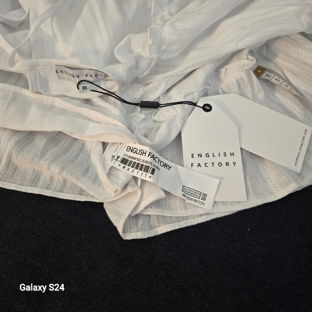 English Factory Womens Ruffle Wide Sleeve Top All Over Stripe Linen White Sz XS - Picture 7 of 8